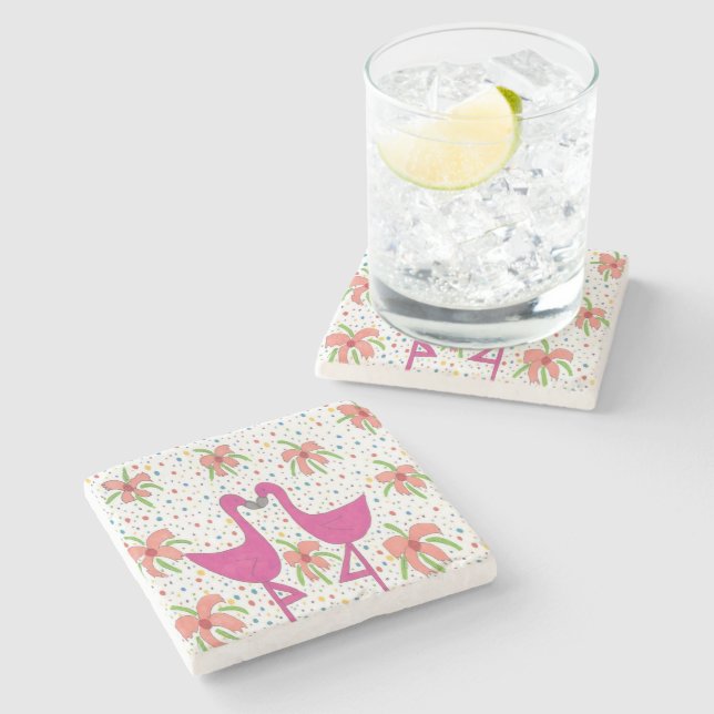 Floral Flamingo Fiesta Stone Coaster (Side)