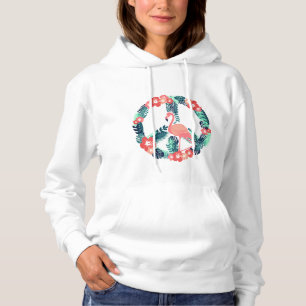 Floral Flamingo Peace Sign Cute Pink Hoodie