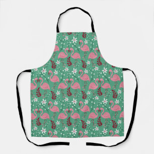 Floral flamingo seamless pattern pink green apron
