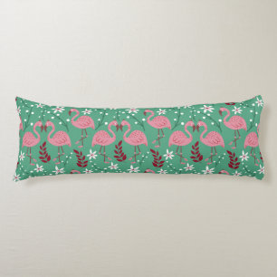 Floral flamingo seamless pattern pink green body pillow