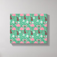 Floral flamingo seamless pattern pink green
