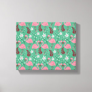 Floral flamingo seamless pattern pink green canvas print
