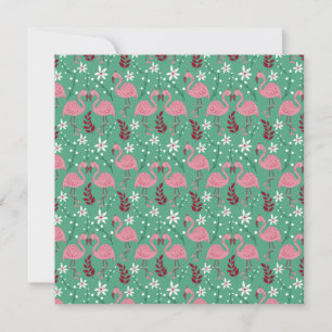 Floral flamingo seamless pattern pink green card