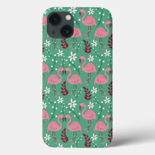 Floral flamingo seamless pattern pink green iPhone 13 case