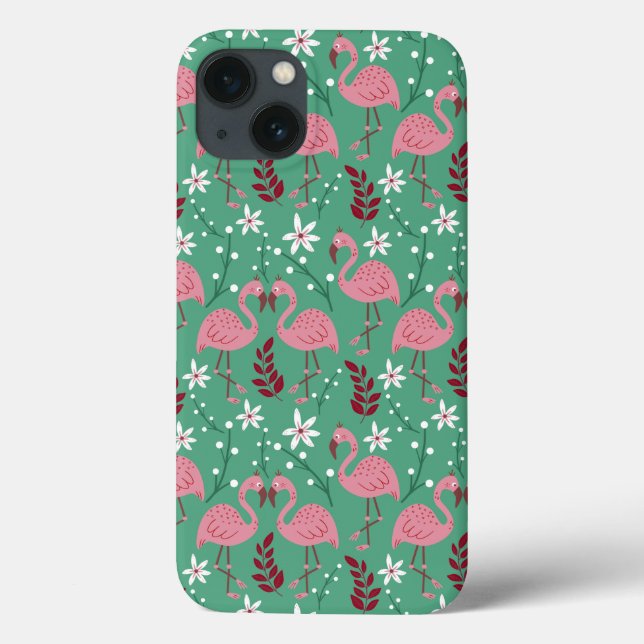 Floral flamingo seamless pattern pink green Case-Mate iPhone case (Back)