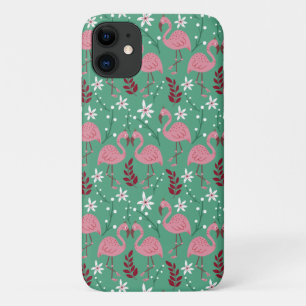 Floral flamingo seamless pattern pink green iPhone 11 case