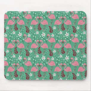 Floral flamingo seamless pattern pink green mouse pad