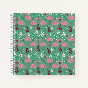 Floral flamingo seamless pattern pink green notebook