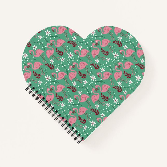 Floral flamingo seamless pattern pink green notebook (Front)