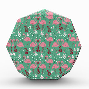 Floral flamingo seamless pattern pink green photo block