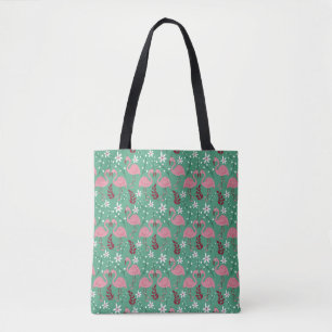 Floral flamingo seamless pattern pink green tote bag