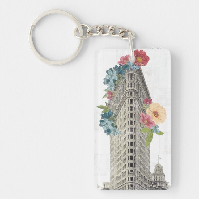 Floral Flat Iron | New York, NY Keychain (Front)