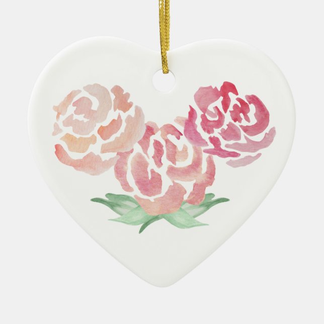 Floral Fleur Coeur Forme Céramique Ornement de vac (Devant)