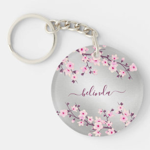 Floral Fleurs de cerisiers Monogramme rose argent