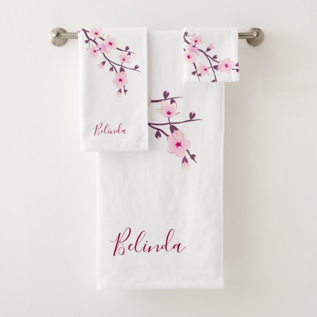 Floral Fleurs de cerisiers Monogramme rose blanc (En situation)