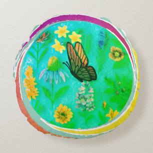 Floral Flight – Nature-Inspired Round Pillow