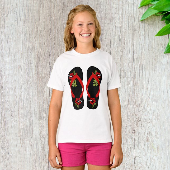 Floral Flip Flops Girls T-Shirt (Creator Uploaded)