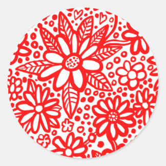 Floral Flocked Classic Round Sticker