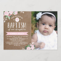 Floral Floroms Burlap | Invitation au baptême