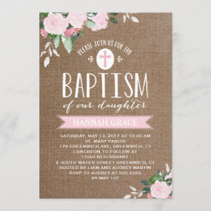 Floral Floroms Burlap rose   Invitation au baptême
