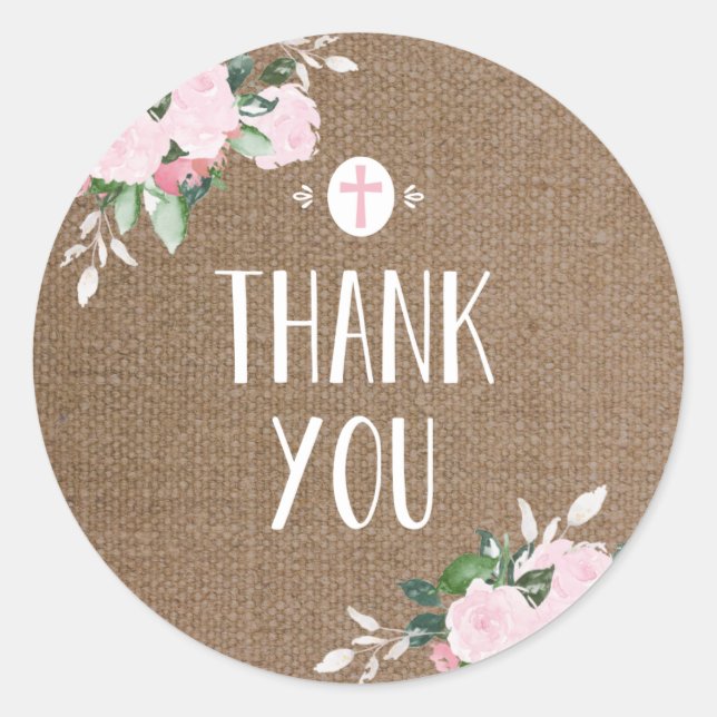 Floral Floroms Religieux Merci Sticker Burlap (Devant)