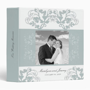 Floral Flourish Grey Blue Wedding Photo Binder