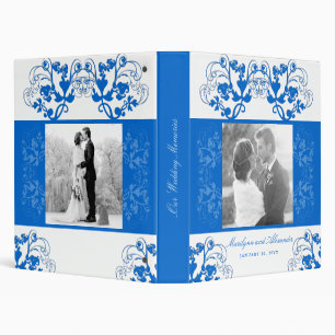 Floral Flourish Marine Blue Photo Mariage Classeur