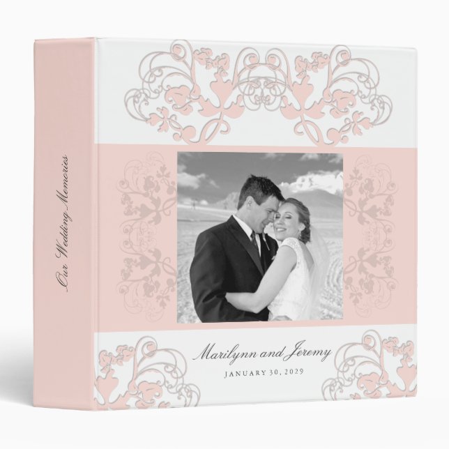 Floral Flourish Pastel Pink Wedding Photo Binder (Front/Spine)