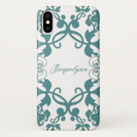 Floral Flourish Teal Peacock Custom Name Casing