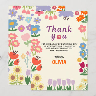 Floral Flower Birthday 5th Thank You Flat Card 