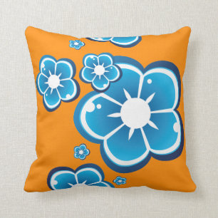 Floral Flower Blue Orange Pattern Throw Pillow