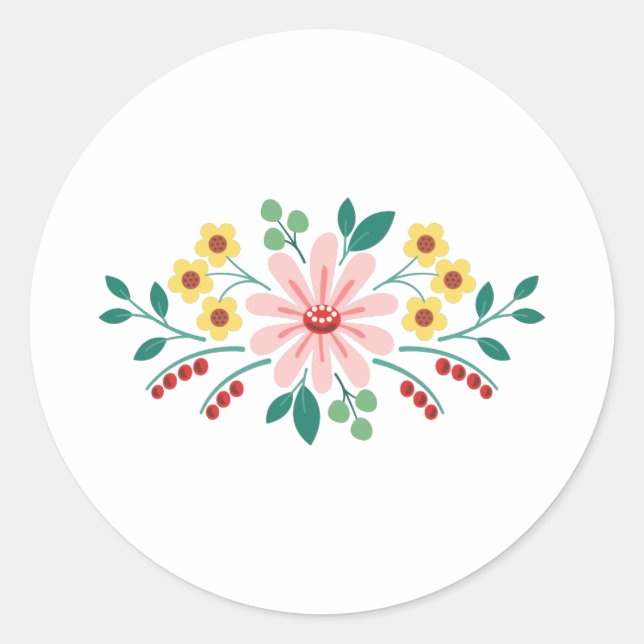 Floral Flower Border Classic Round Sticker (Front)
