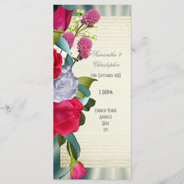 Floral flower bouquet church wedding program (Front)