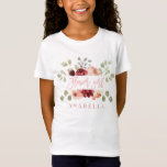 floral flower girl bridal shower shirt<br><div class="desc">Watercolor blush pink, burgundy, sage green florals with gold effect geometric colorway flower girl wedding honeymoon gift t-shirt. The perfect gift for your friend sister brother mom dad aunt uncle daughter son niece nephew gran grandad. On trend script text and modern watercolor graphics. Make your life easier with this thoughtful...</div>