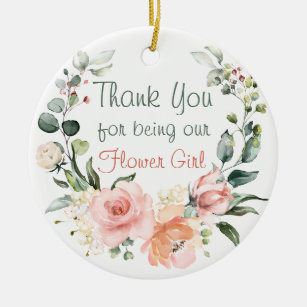 Floral Flower Girl Thank you Ceramic Ornament