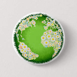 Floral flower globe concept 2 inch round button
