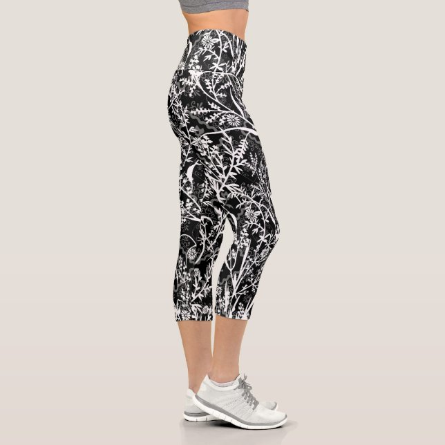 Floral Flower Grayscale Capri Leggings (Right)