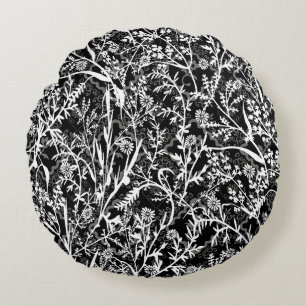 Floral Flower Grayscale Round Pillow