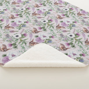 Floral Flower Lupin Thistle Bird Scottish Pattern Sherpa Blanket