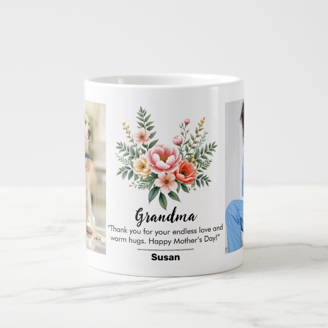 Floral Flower Mother's Day Granma Gift Jumbo Large Coffee Mug (Front)