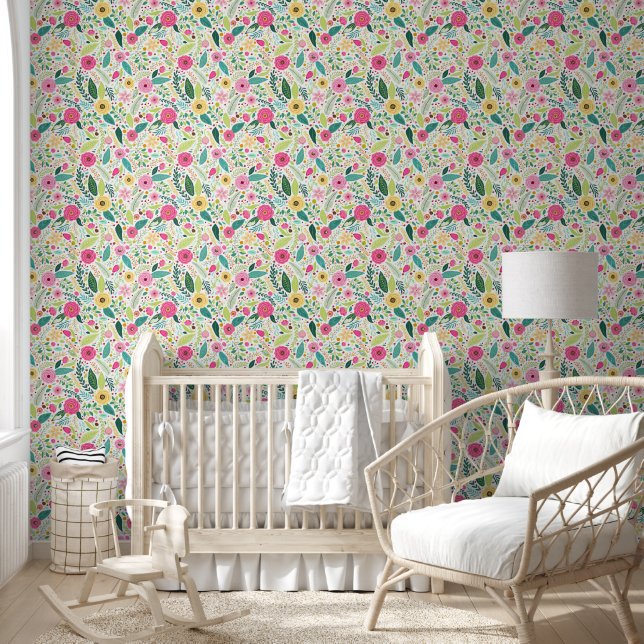 Floral flower pattern white colour peel and stick wallpaper (Kids)
