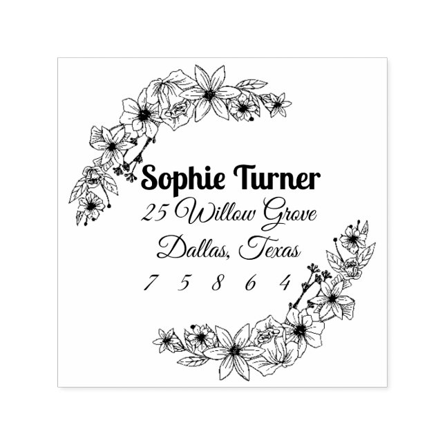 Floral Flower Personalized Doodles Address Stamp (Design)