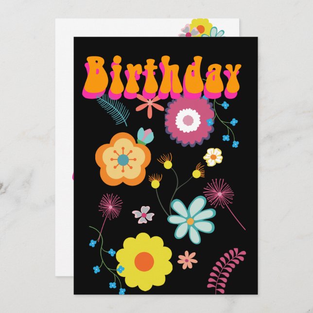 Floral Flower Power Colourful Birthday Invitation (Front/Back)