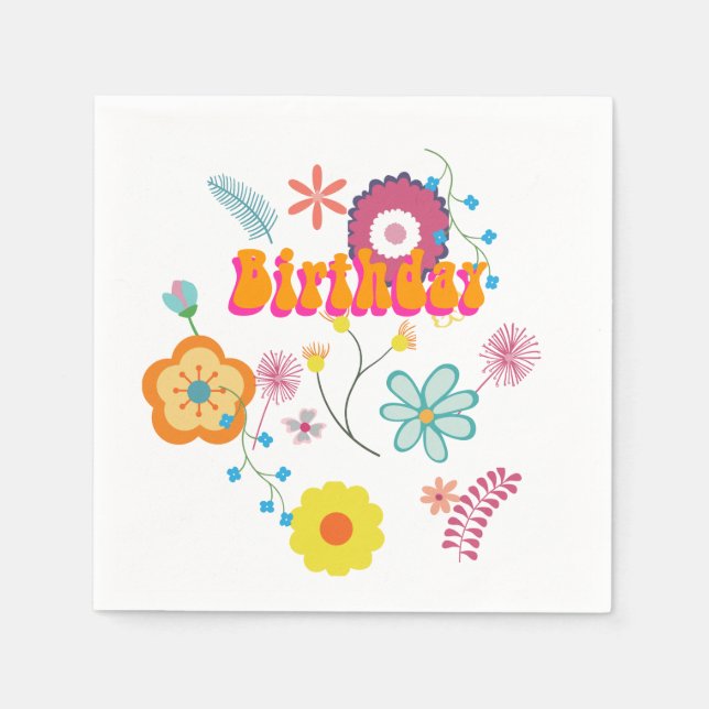 Floral Flower Power Colourful Pink Napkin (Front)