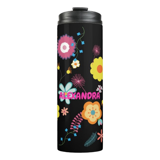 Floral Flower Power Colourful Pink Thermal Tumbler (Front)
