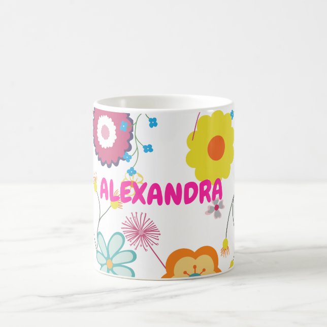 Floral Flower Power Colourful Pink White Coffee Mug (Center)