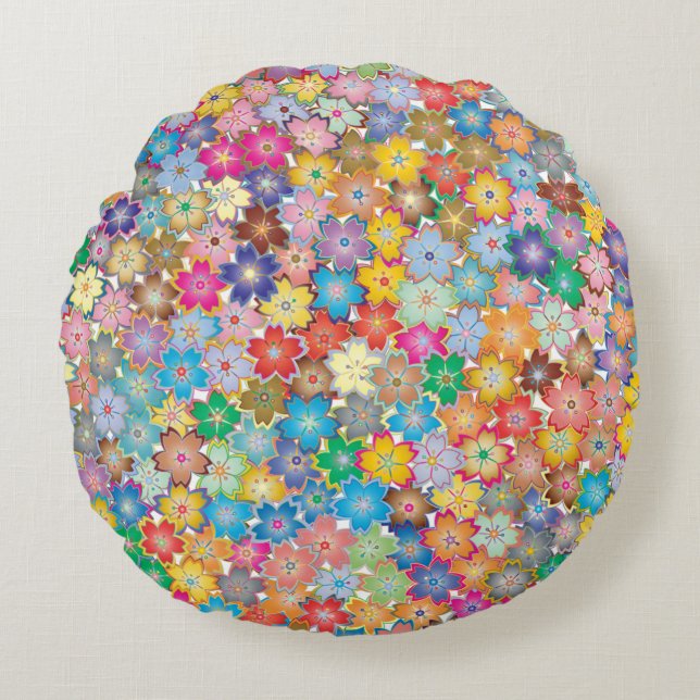 Floral flowers background pattern round pillow (Front)