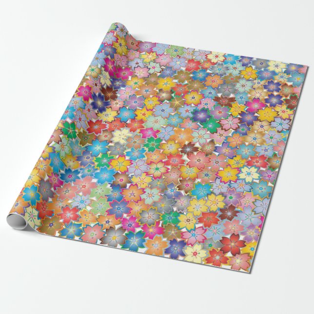 Floral flowers background pattern wrapping paper (Unrolled)