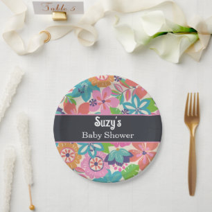 Floral Flowers Botanic girl tropical baby shower Paper Plate