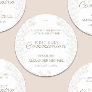 Floral Flowers Christian Cross Baptism Thank You Classic Round Sticker